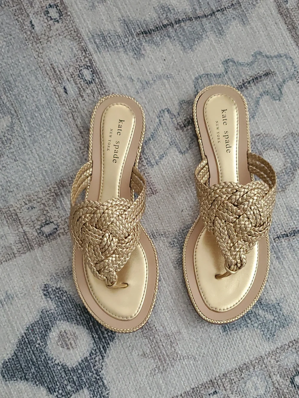 Kate Spade Isabella Gold Leather Knot Thong Sandals Shoes Sz7.5
